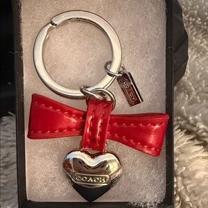 Coach Red Bow Heart Keychain Card Holder